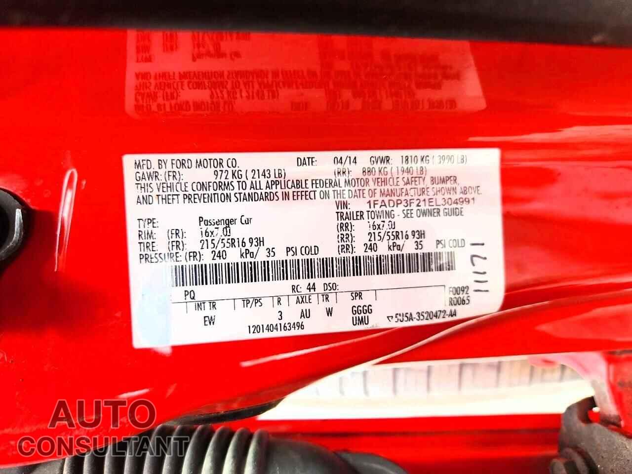FORD FOCUS 2014 - 1FADP3F21EL304991