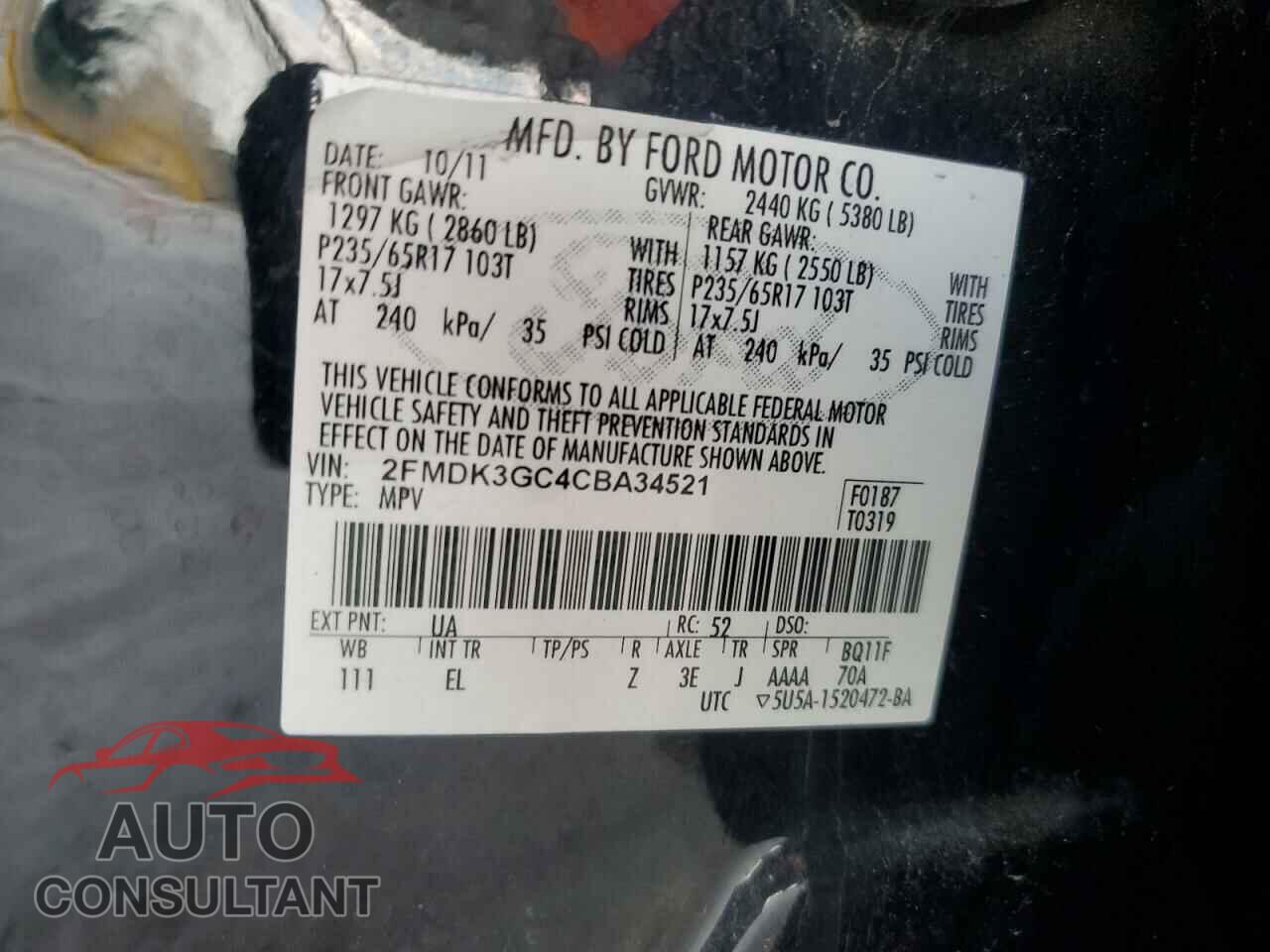 FORD EDGE 2012 - 2FMDK3GC4CBA34521