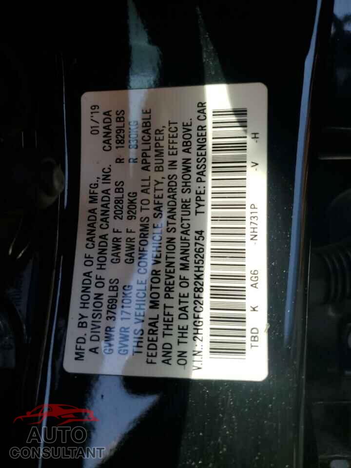 HONDA CIVIC 2019 - 2HGFC2F82KH526754