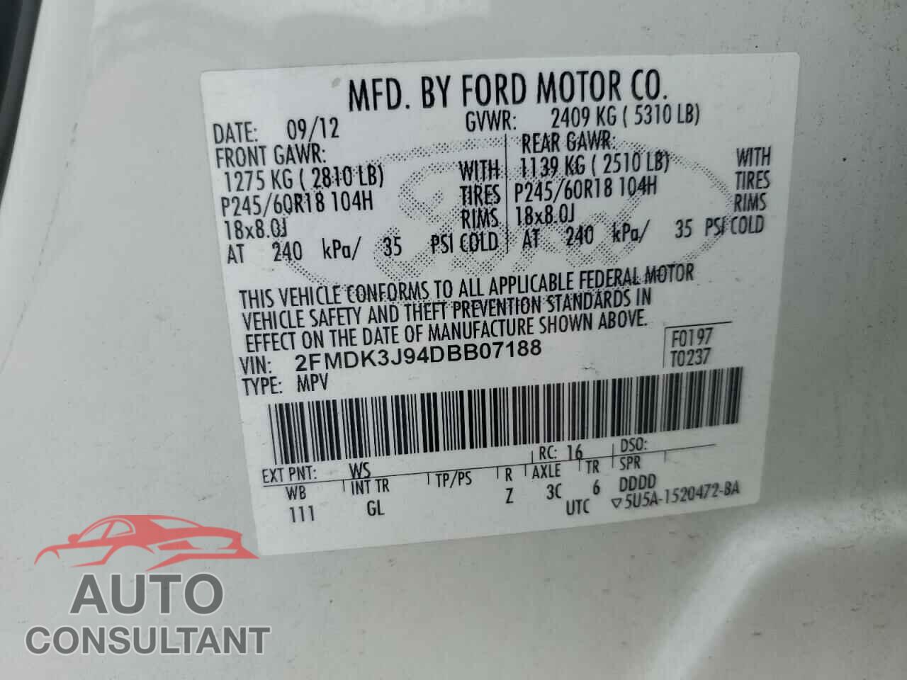 FORD EDGE 2013 - 2FMDK3J94DBB07188