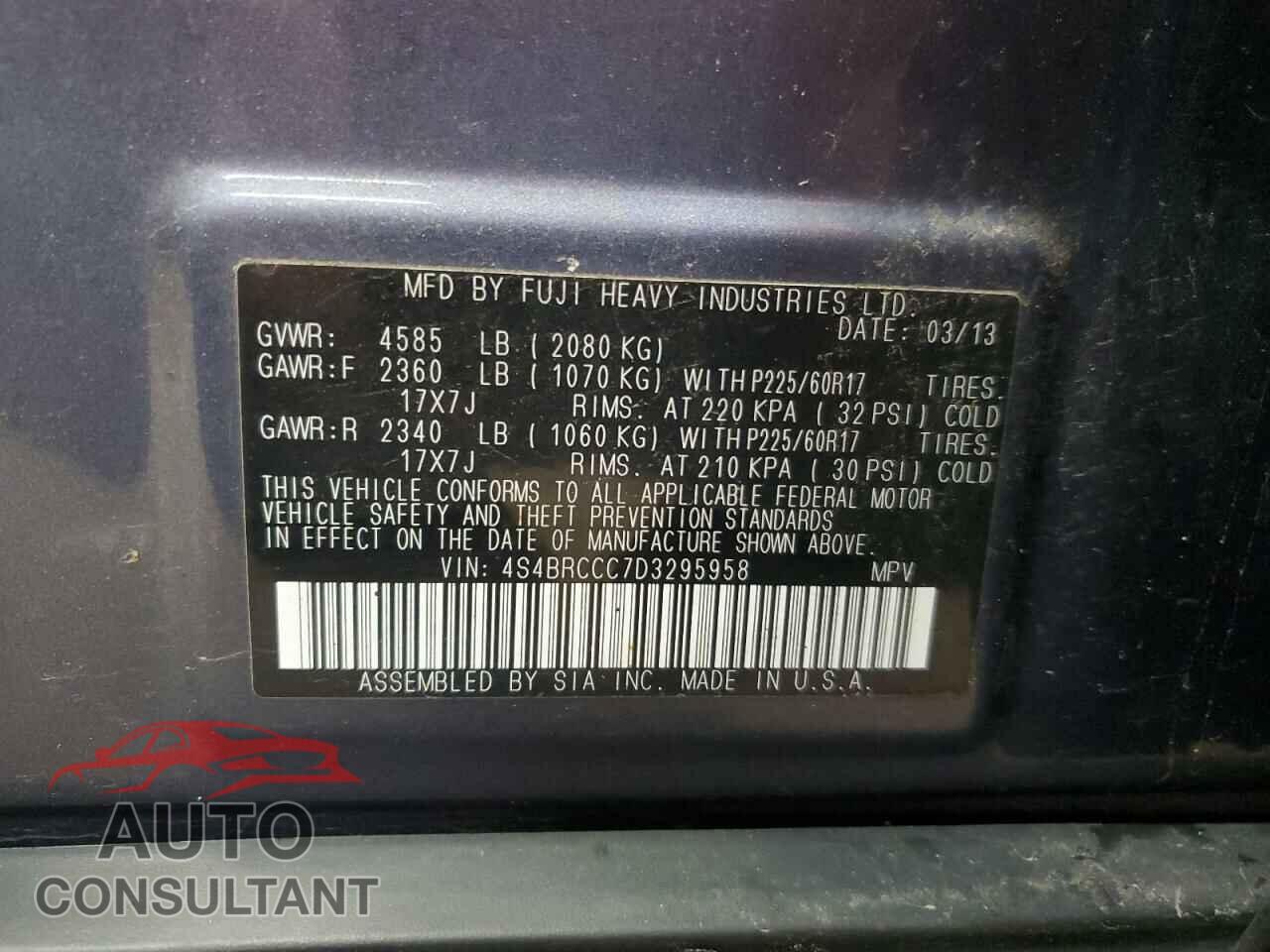 SUBARU OUTBACK 2013 - 4S4BRCCC7D3295958