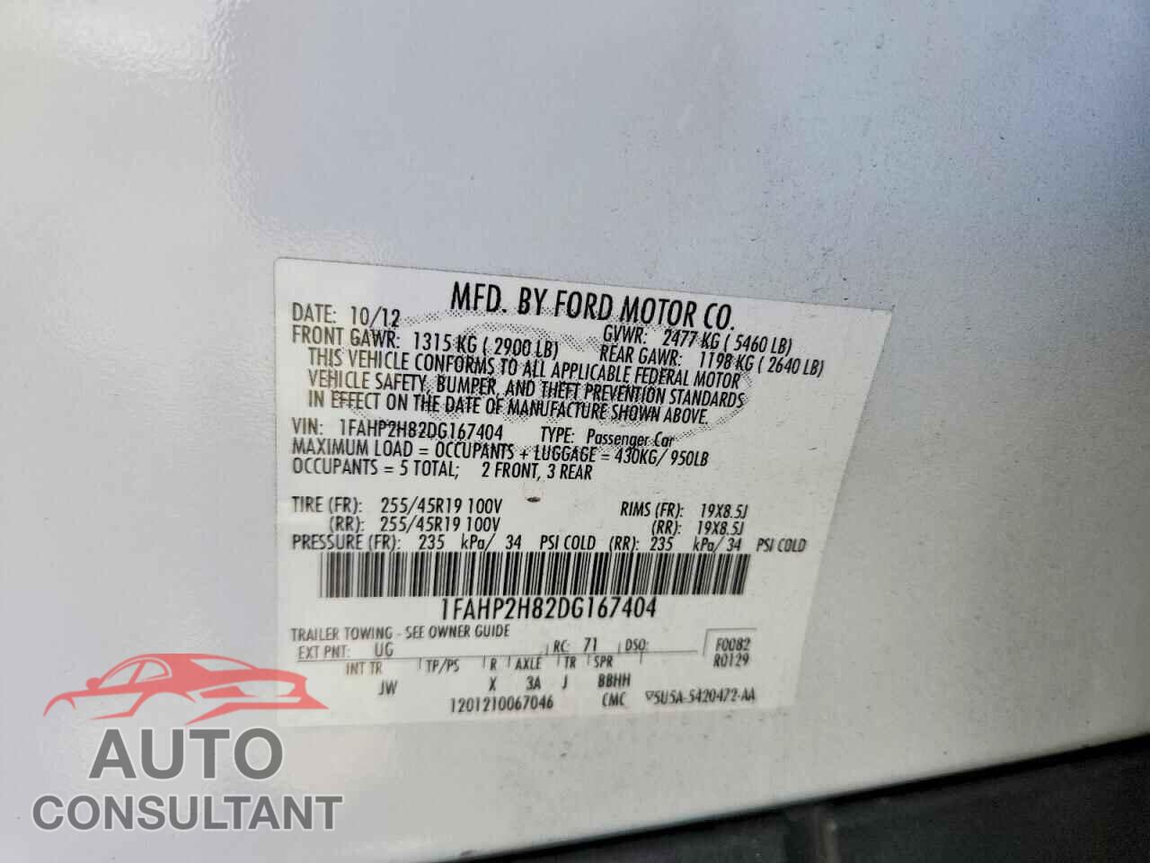 FORD TAURUS 2013 - 1FAHP2H82DG167404