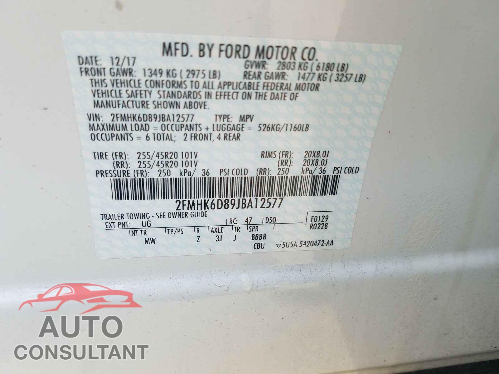 FORD FLEX 2018 - 2FMHK6D89JBA12577