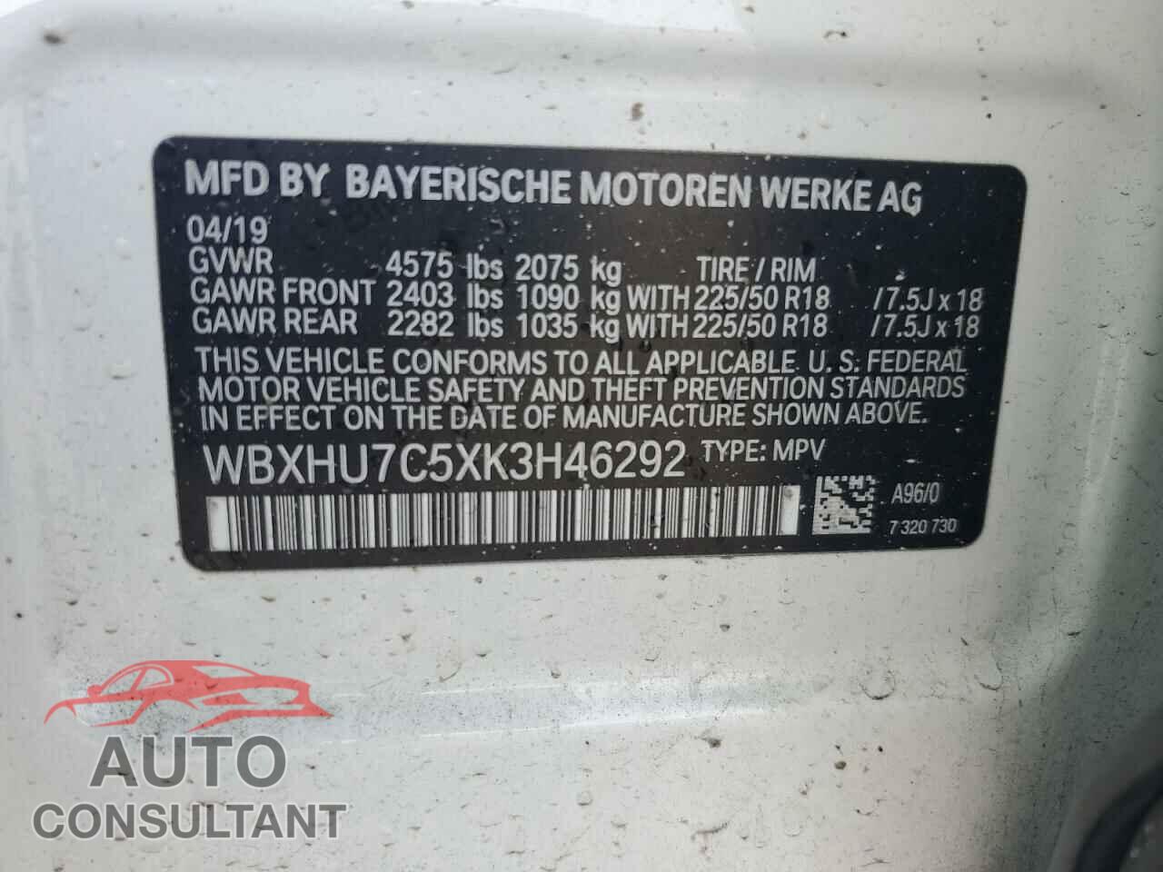 BMW X1 2019 - WBXHU7C5XK3H46292