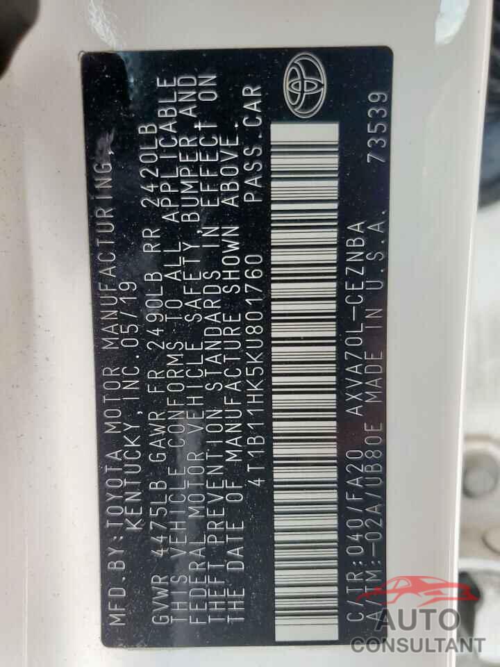 TOYOTA CAMRY 2019 - 4T1B11HK5KU801760