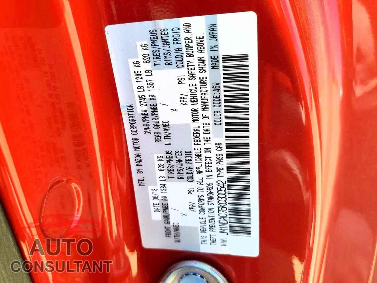MAZDA MX5 2019 - JM1NDAC76K0300542