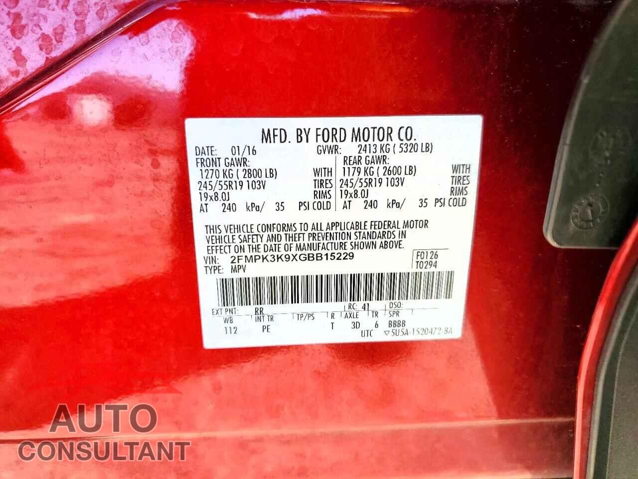 FORD EDGE 2016 - 2FMPK3K9XGBB15229