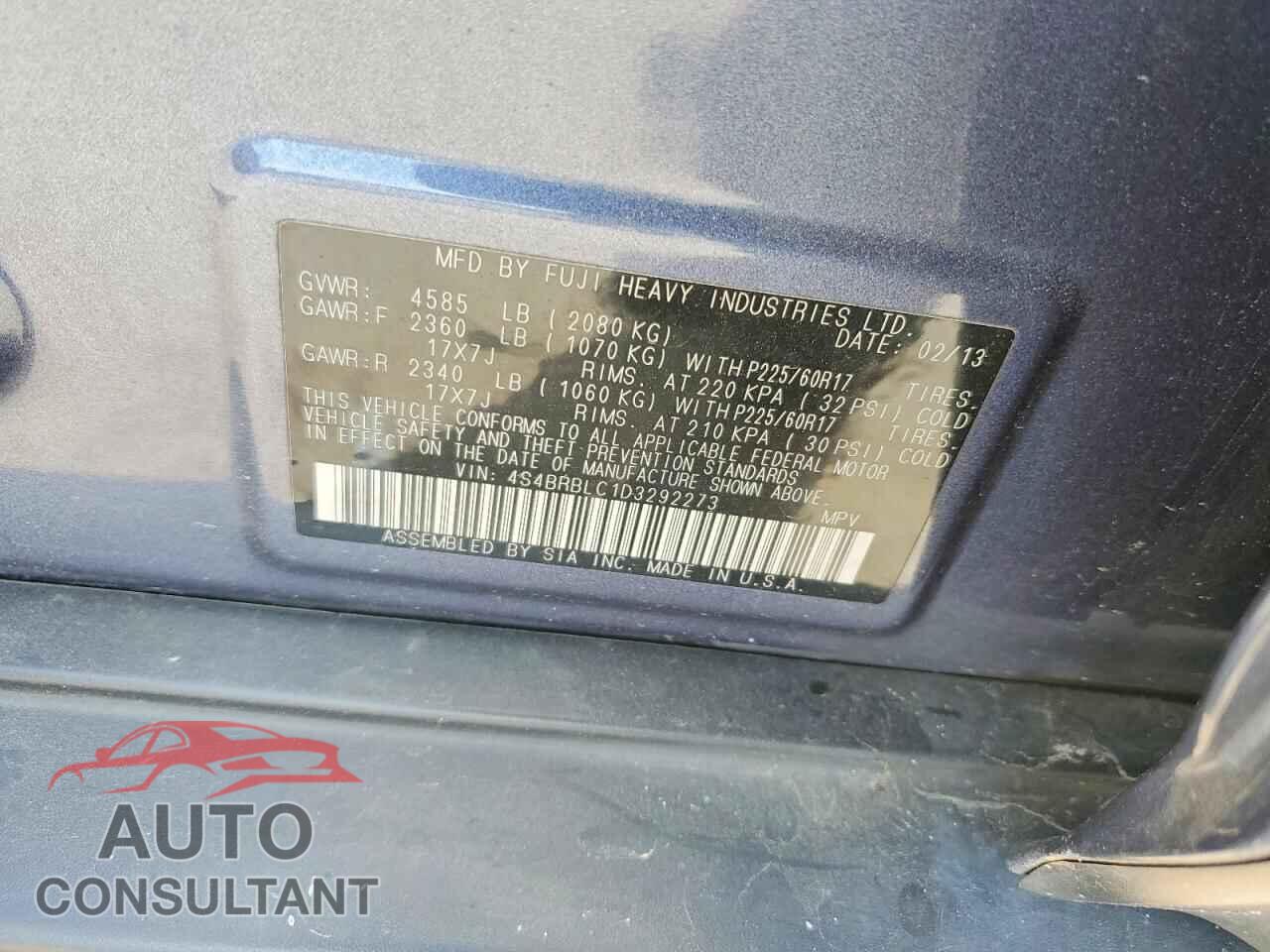 SUBARU OUTBACK 2013 - 4S4BRBLC1D3292273