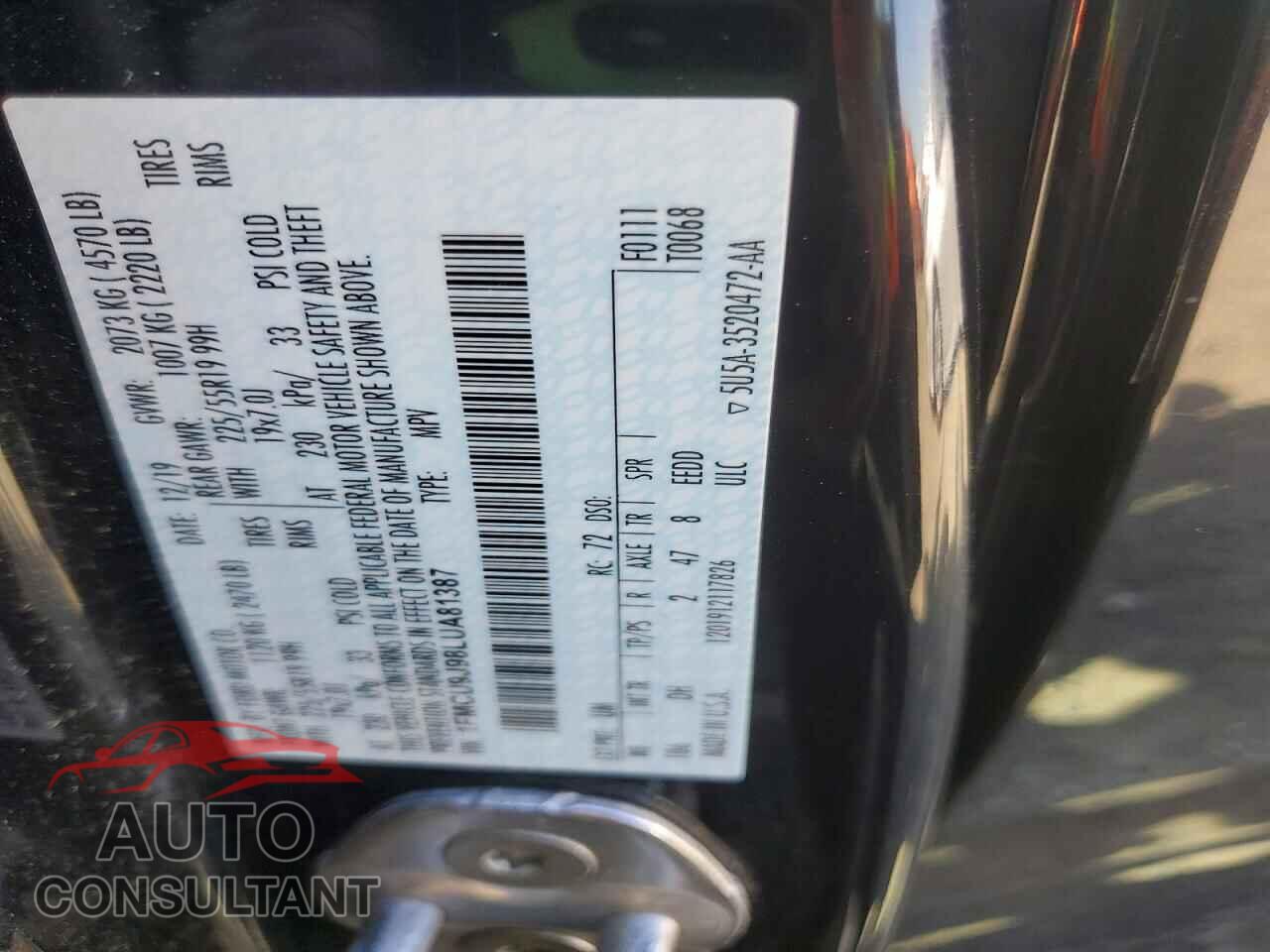 FORD ESCAPE 2020 - 1FMCU9J98LUA81387