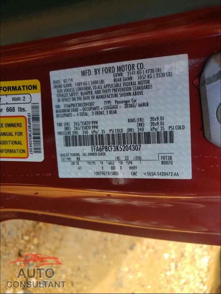 FORD MUSTANG 2019 - 1FA6P8CF3K5204307