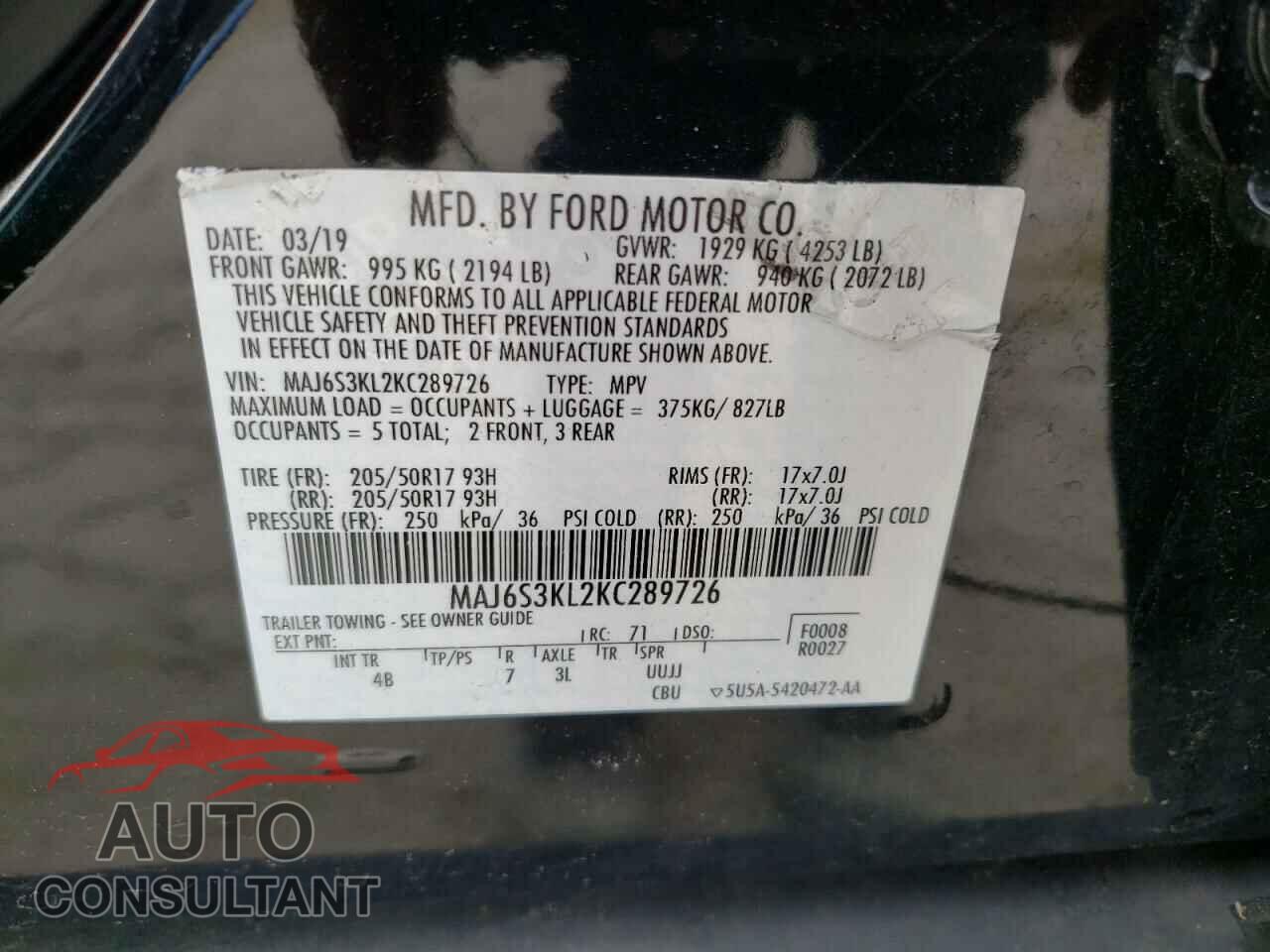 FORD ECOSPORT 2019 - MAJ6S3KL2KC289726