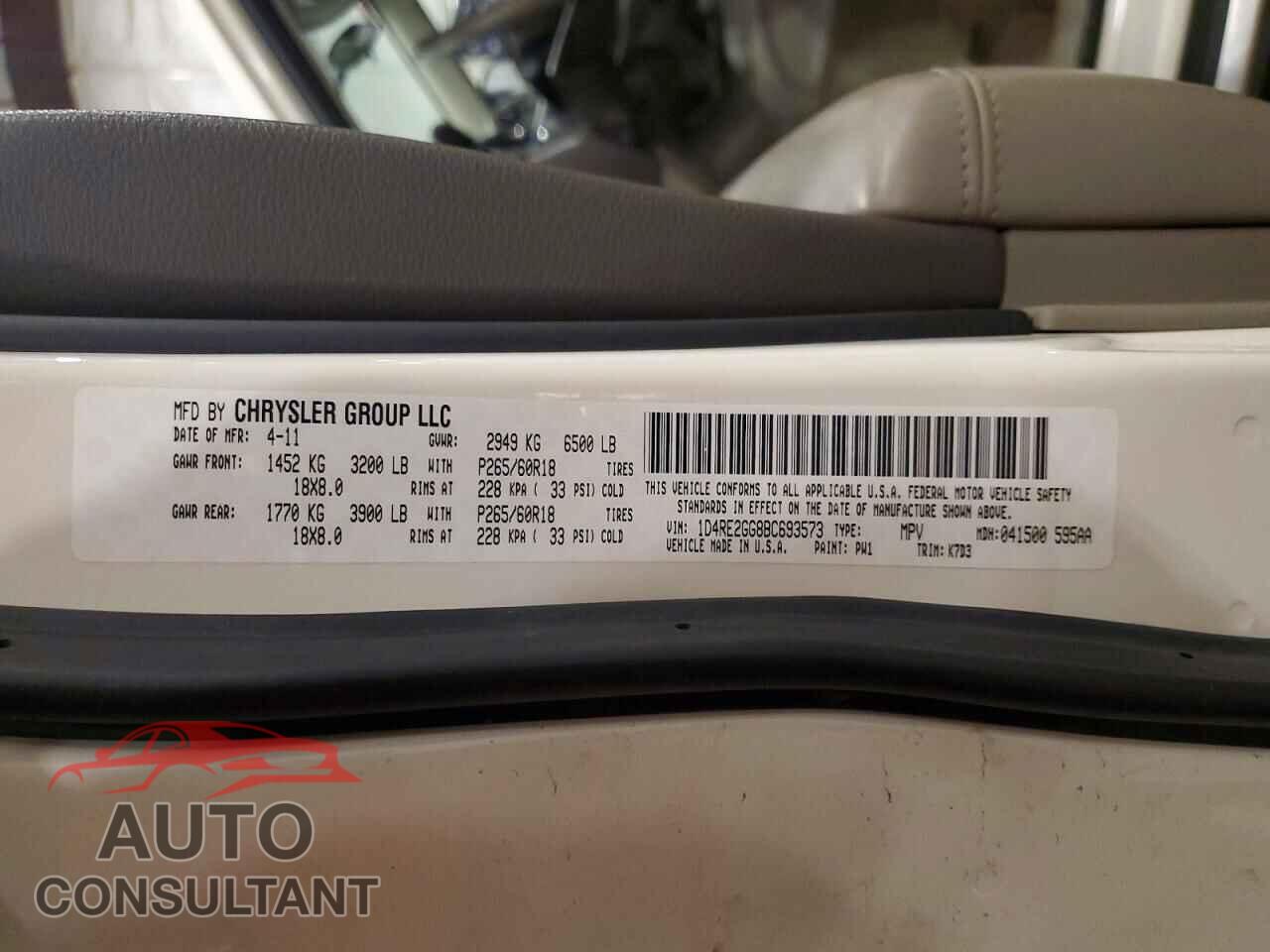 DODGE DURANGO 2011 - 1D4RE2GG8BC693573
