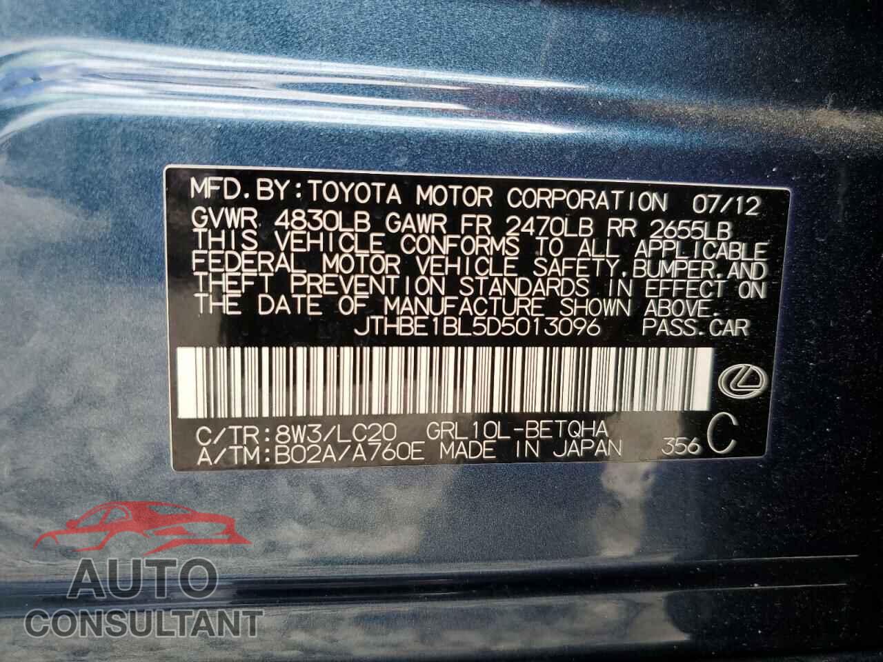 LEXUS GS350 2013 - JTHBE1BL5D5013096