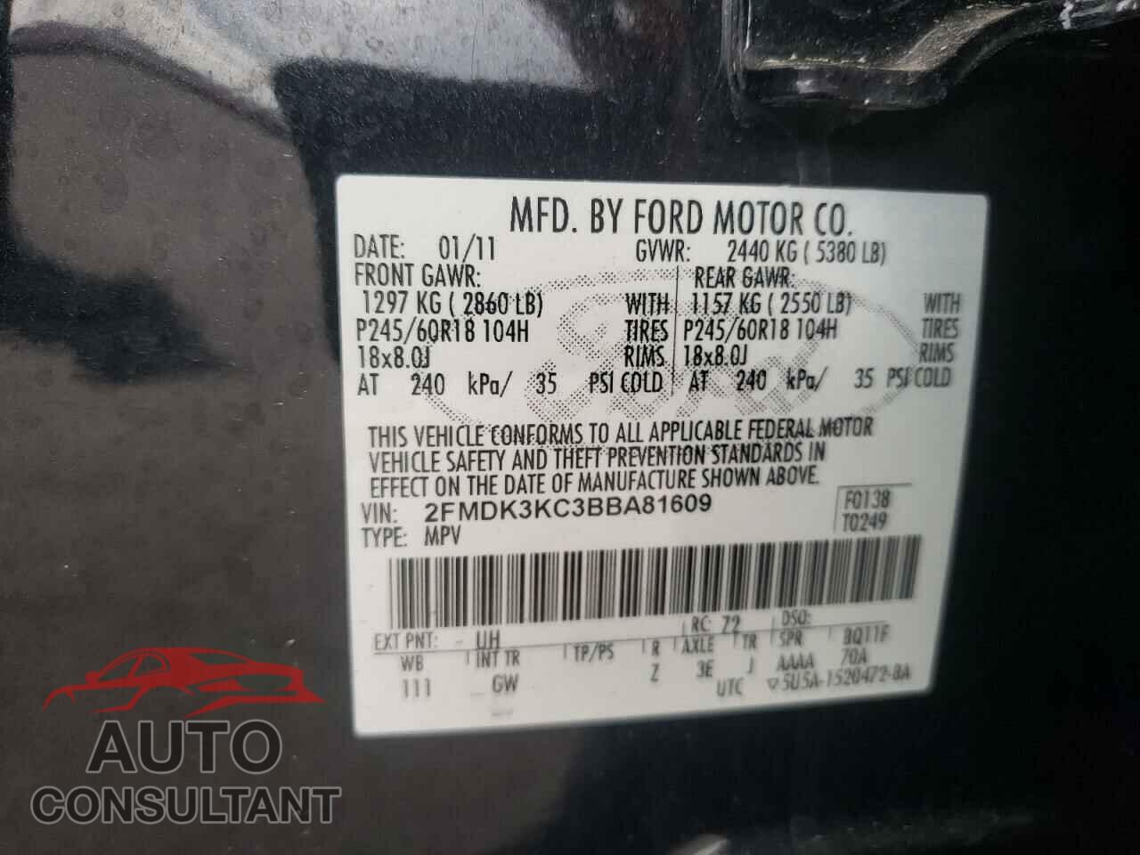 FORD EDGE 2011 - 2FMDK3KC3BBA81609