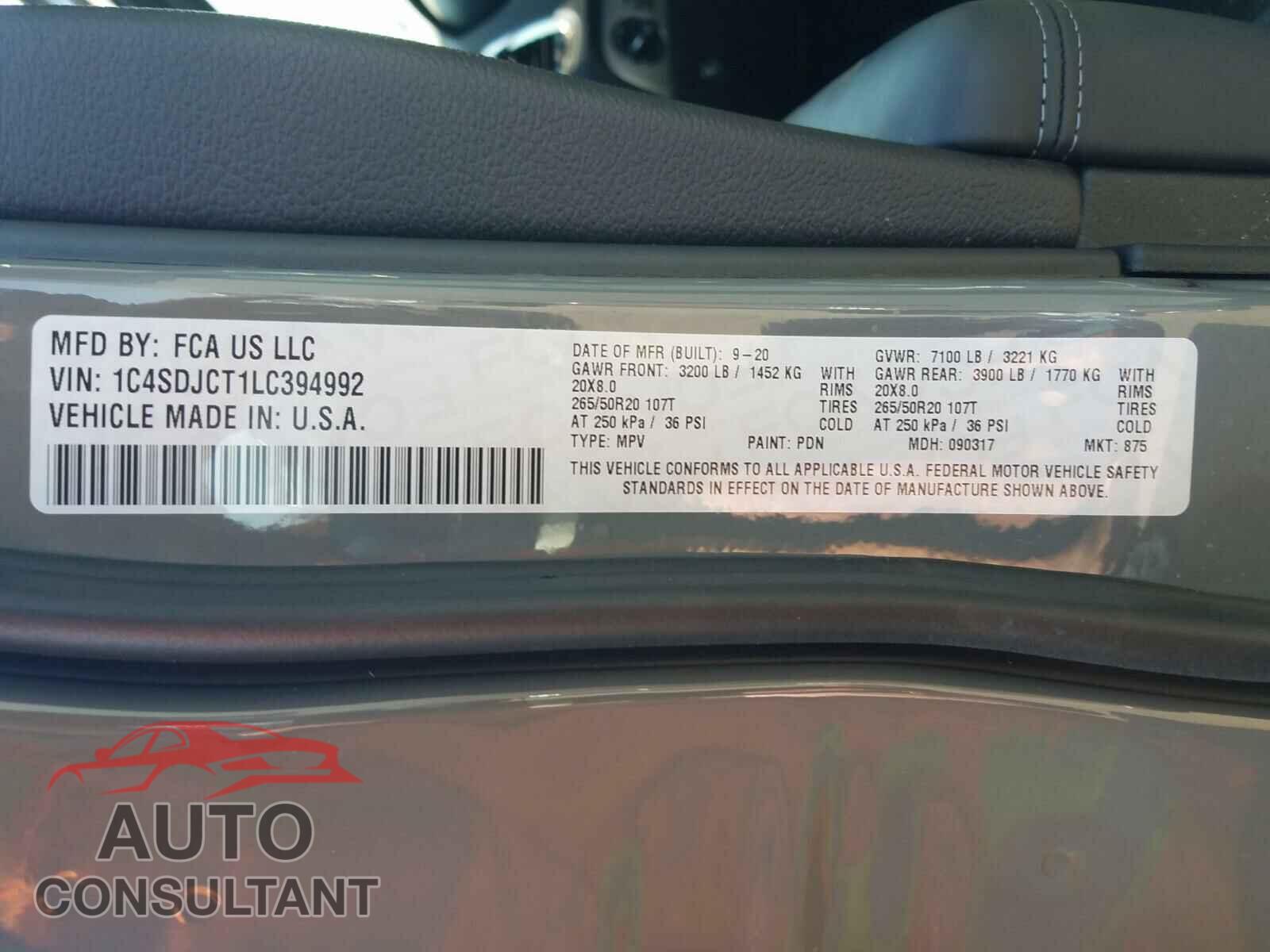 DODGE DURANGO 2020 - 1C4SDJCT1LC394992
