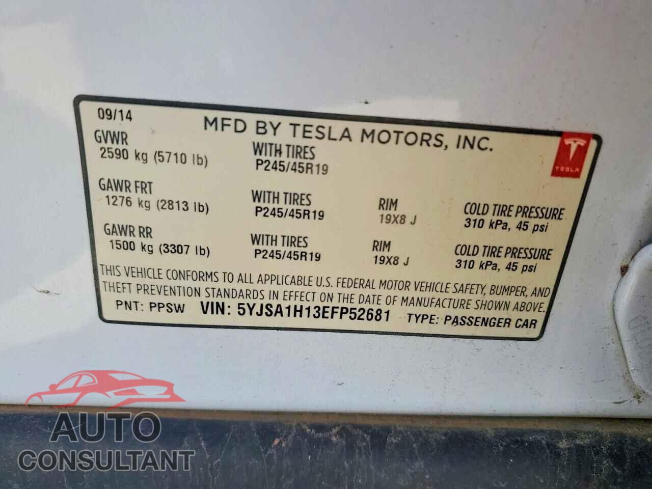 TESLA MODEL S 2014 - 5YJSA1H13EFP52681