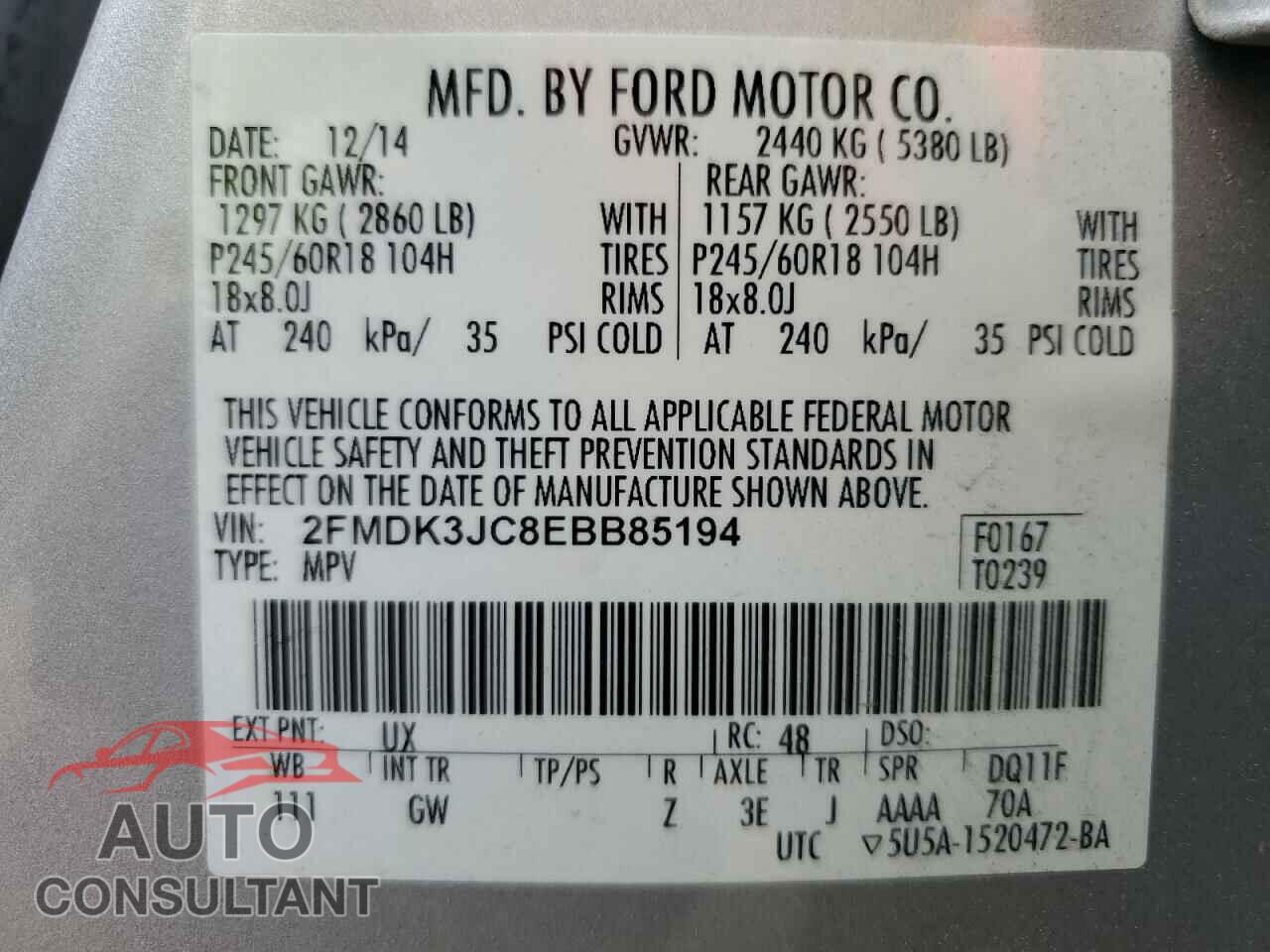 FORD EDGE 2014 - 2FMDK3JC8EBB85194