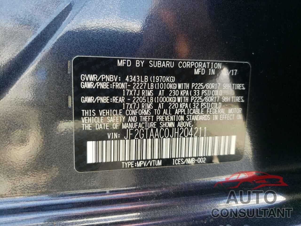SUBARU CROSSTREK 2018 - JF2GTAAC0JH204211