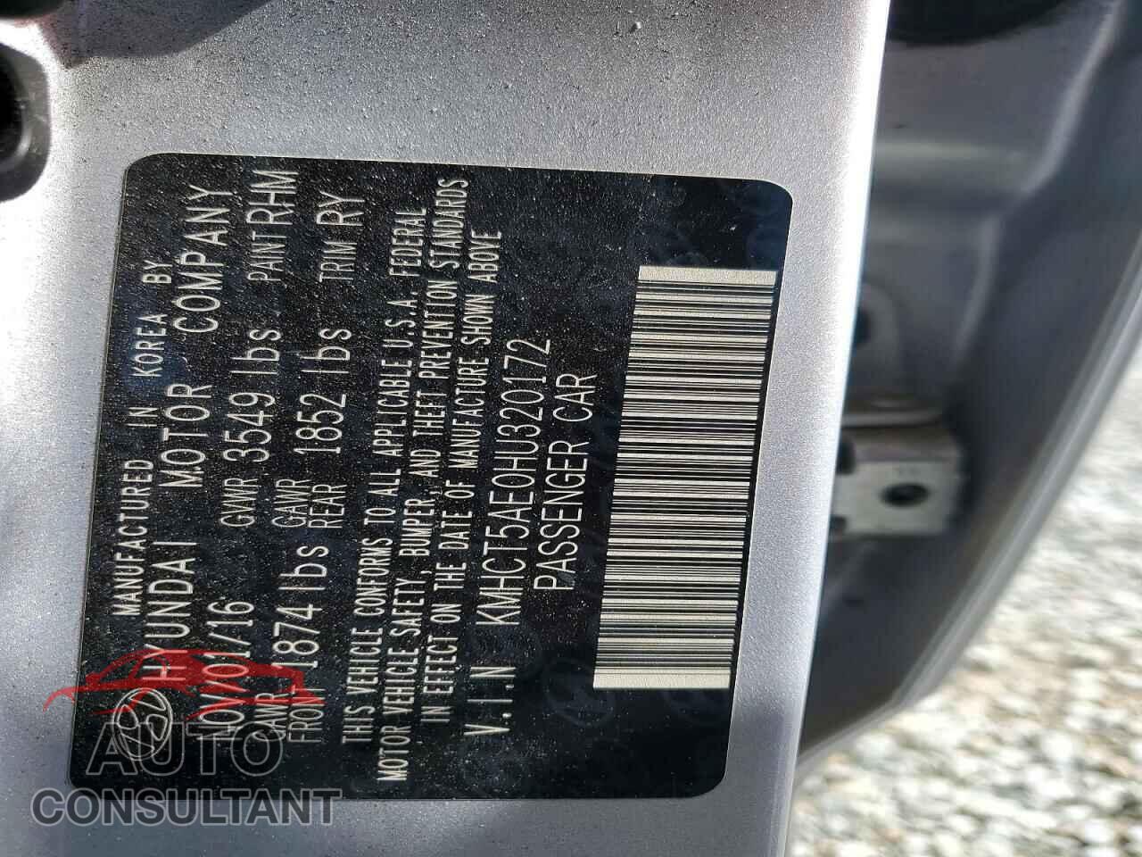HYUNDAI ACCENT 2017 - KMHCT5AE0HU320172