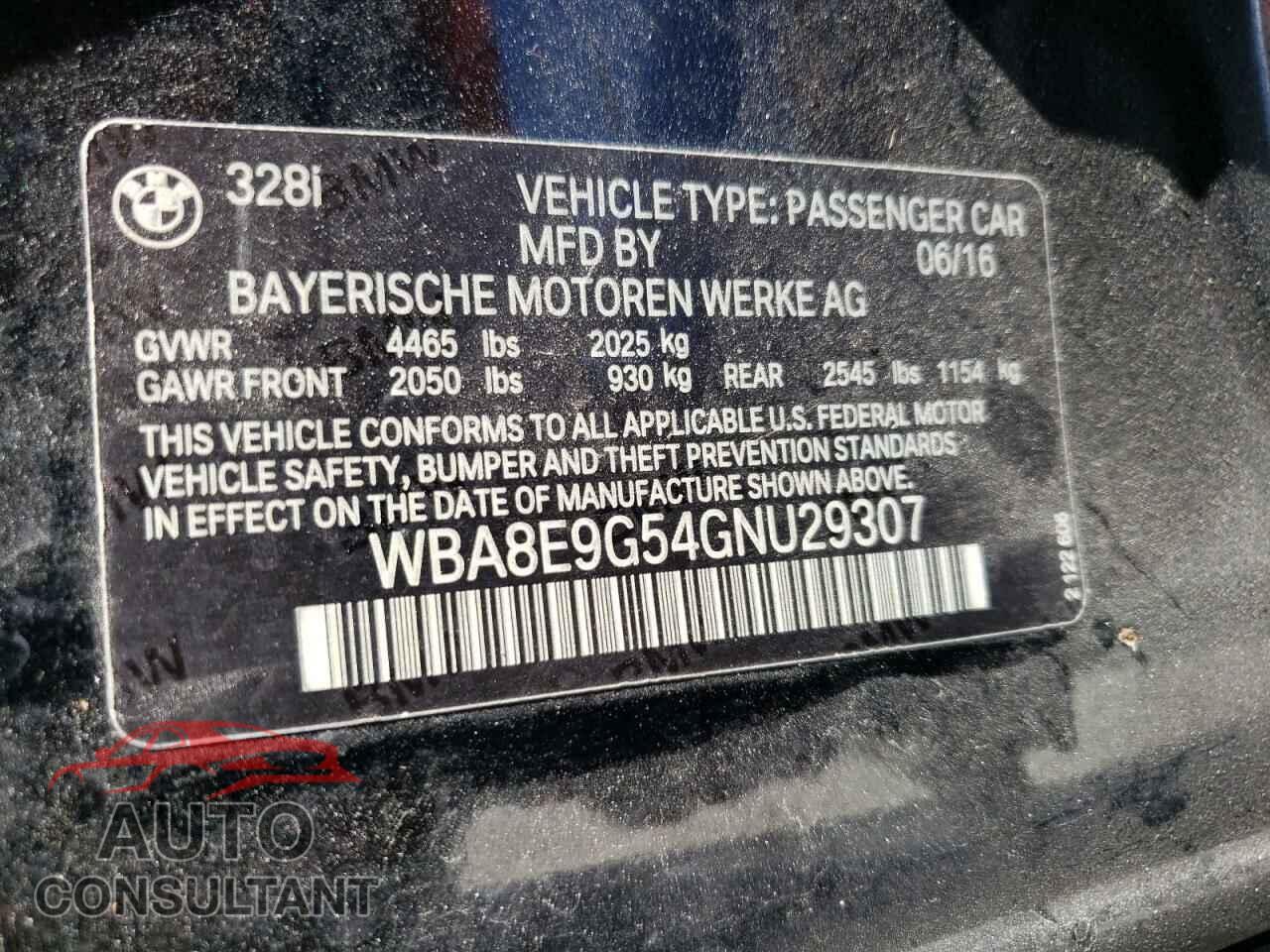BMW 3 SERIES 2016 - WBA8E9G54GNU29307