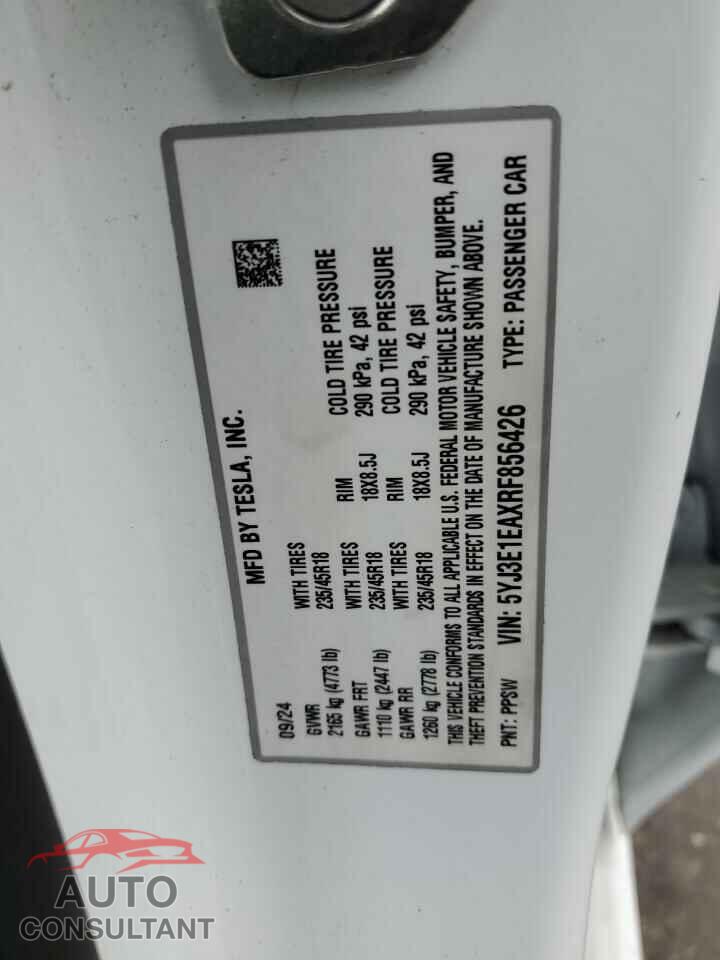 TESLA MODEL 3 2024 - 5YJ3E1EAXRF856426