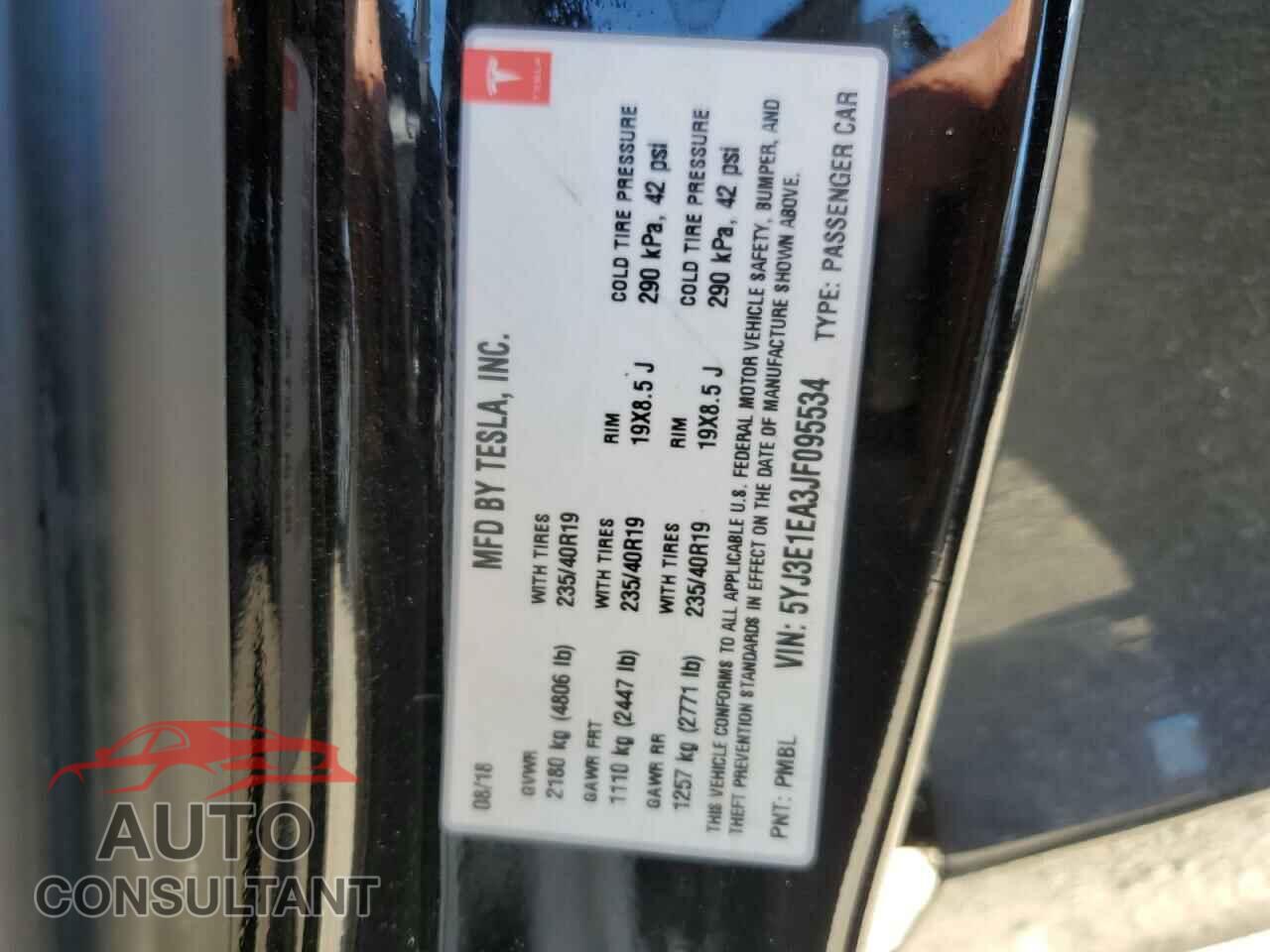TESLA MODEL 3 2018 - 5YJ3E1EA3JF095534