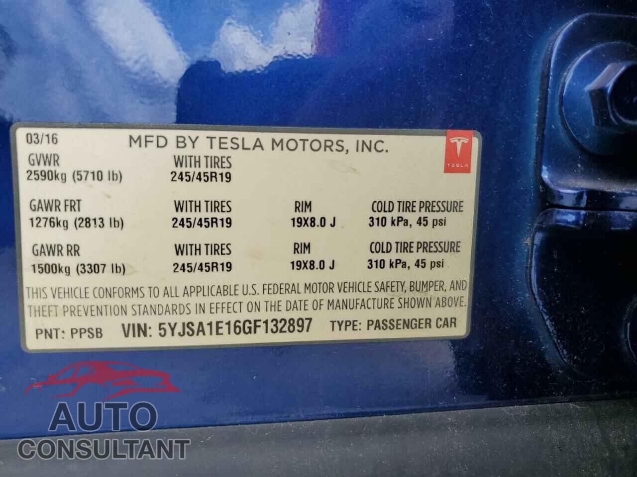 TESLA MODEL S 2016 - 5YJSA1E16GF132897