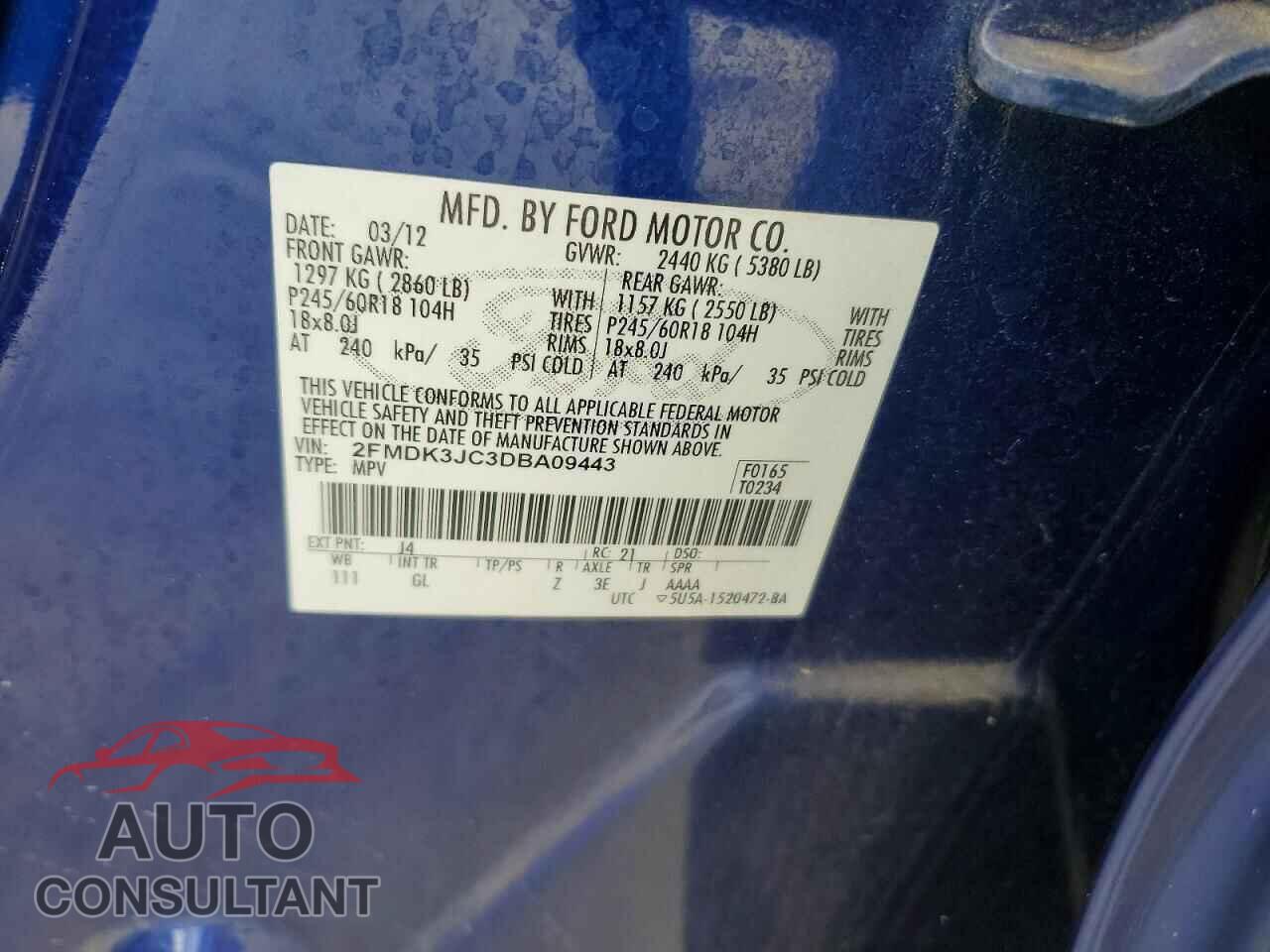 FORD EDGE 2013 - 2FMDK3JC3DBA09443