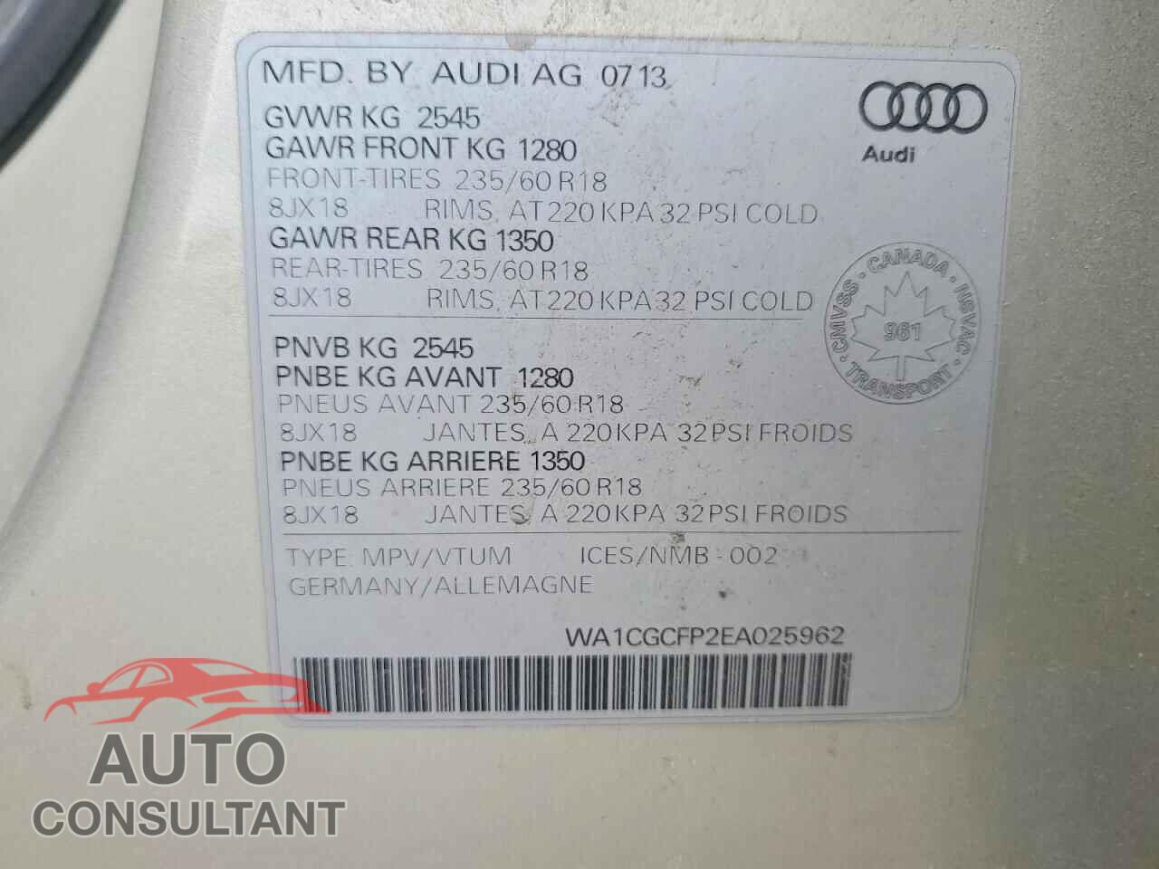 AUDI SQ5 2014 - WA1CGCFP2EA025962