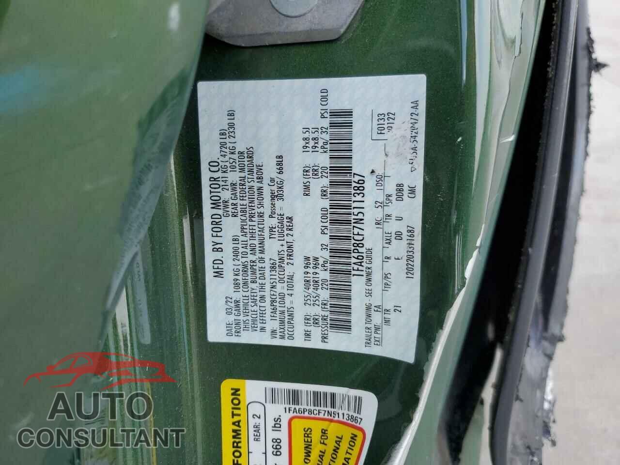 FORD MUSTANG 2022 - 1FA6P8CF7N5113867