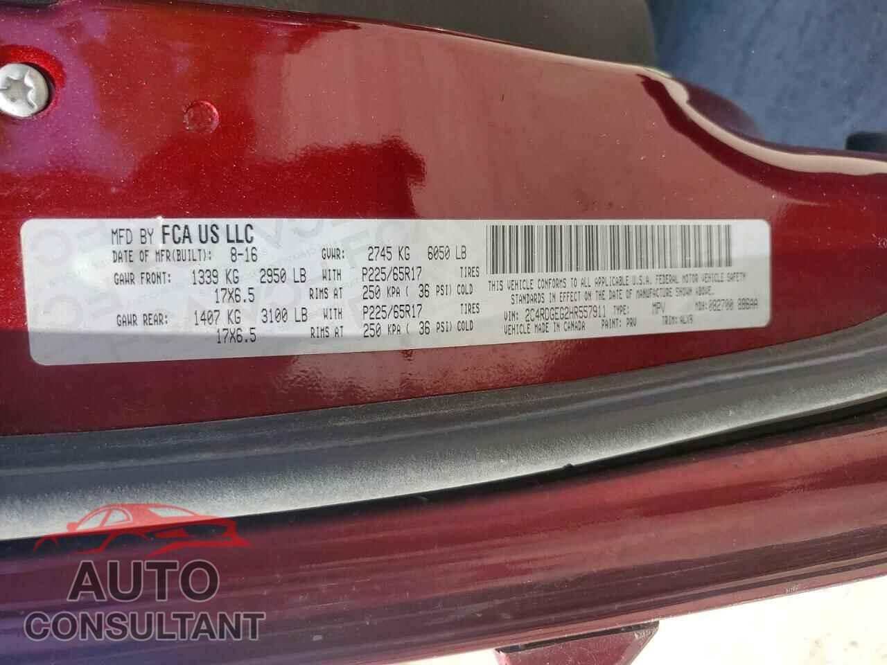 DODGE CARAVAN 2017 - 2C4RDGEG2HR557911