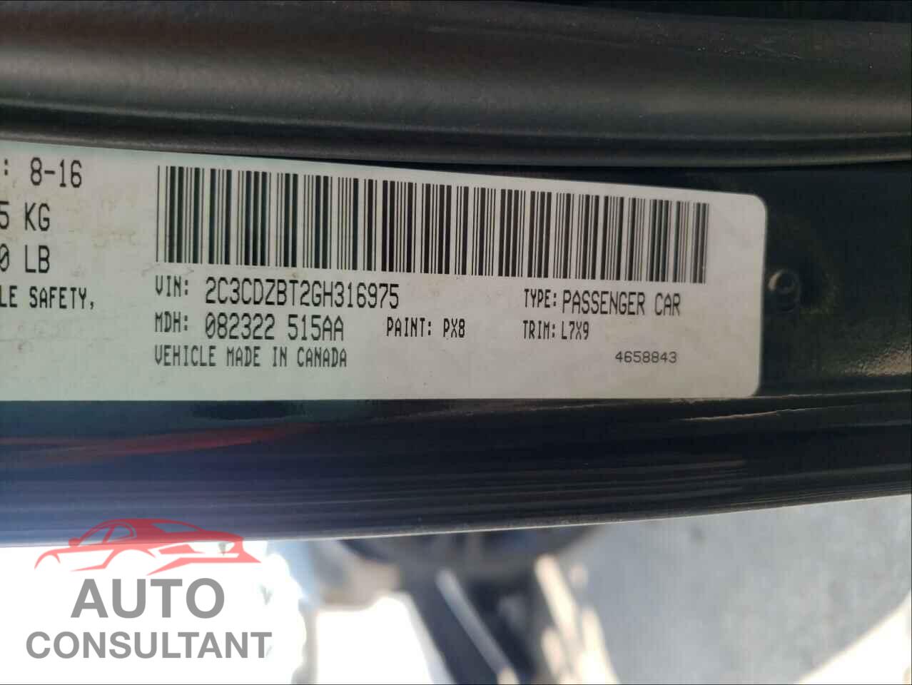DODGE CHALLENGER 2016 - 2C3CDZBT2GH316975