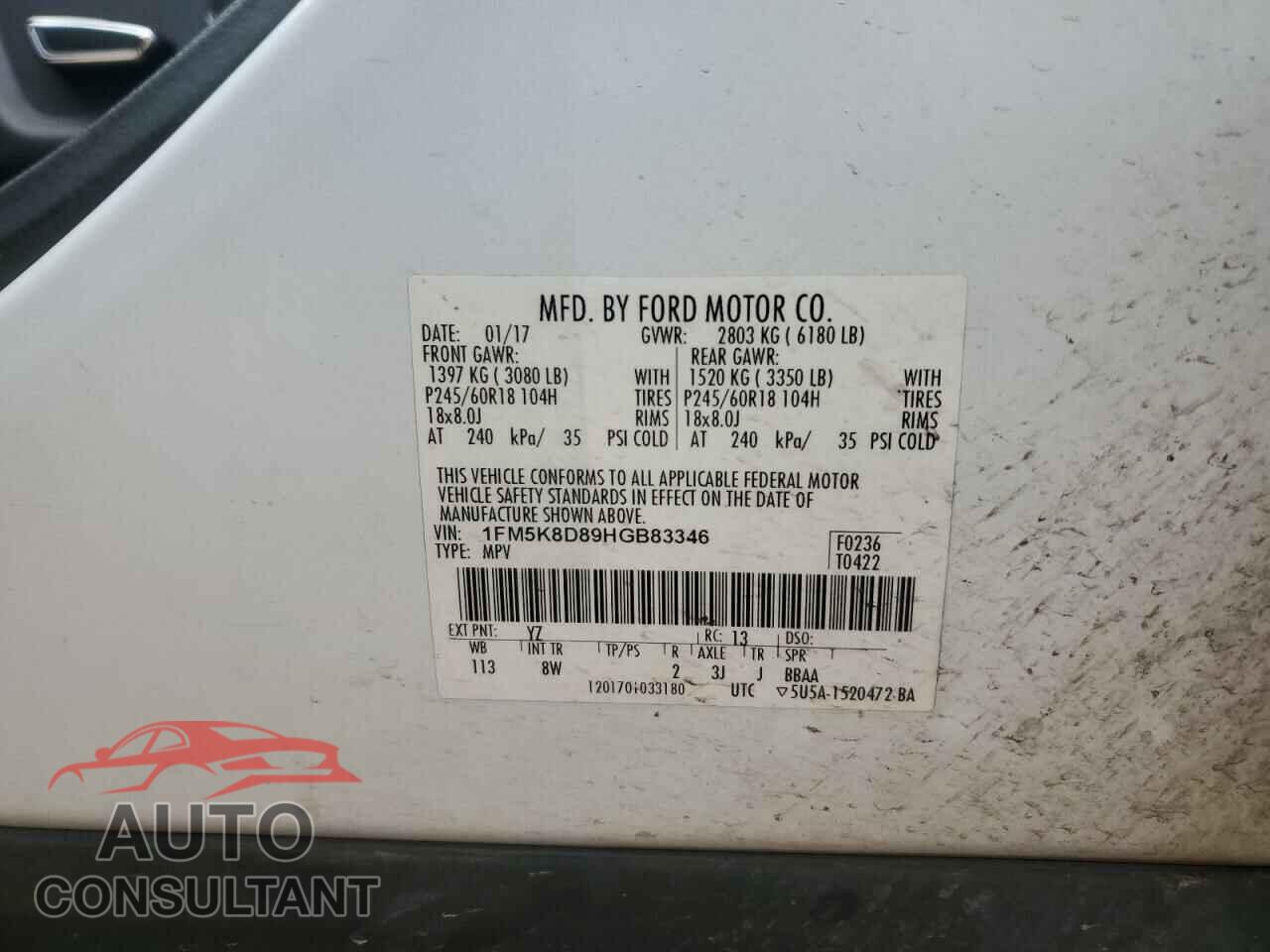 FORD EXPLORER 2017 - 1FM5K8D89HGB83346