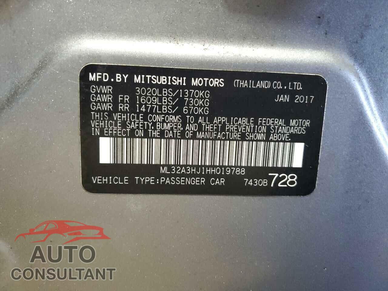 MITSUBISHI MIRAGE 2017 - ML32A3HJ1HH019788