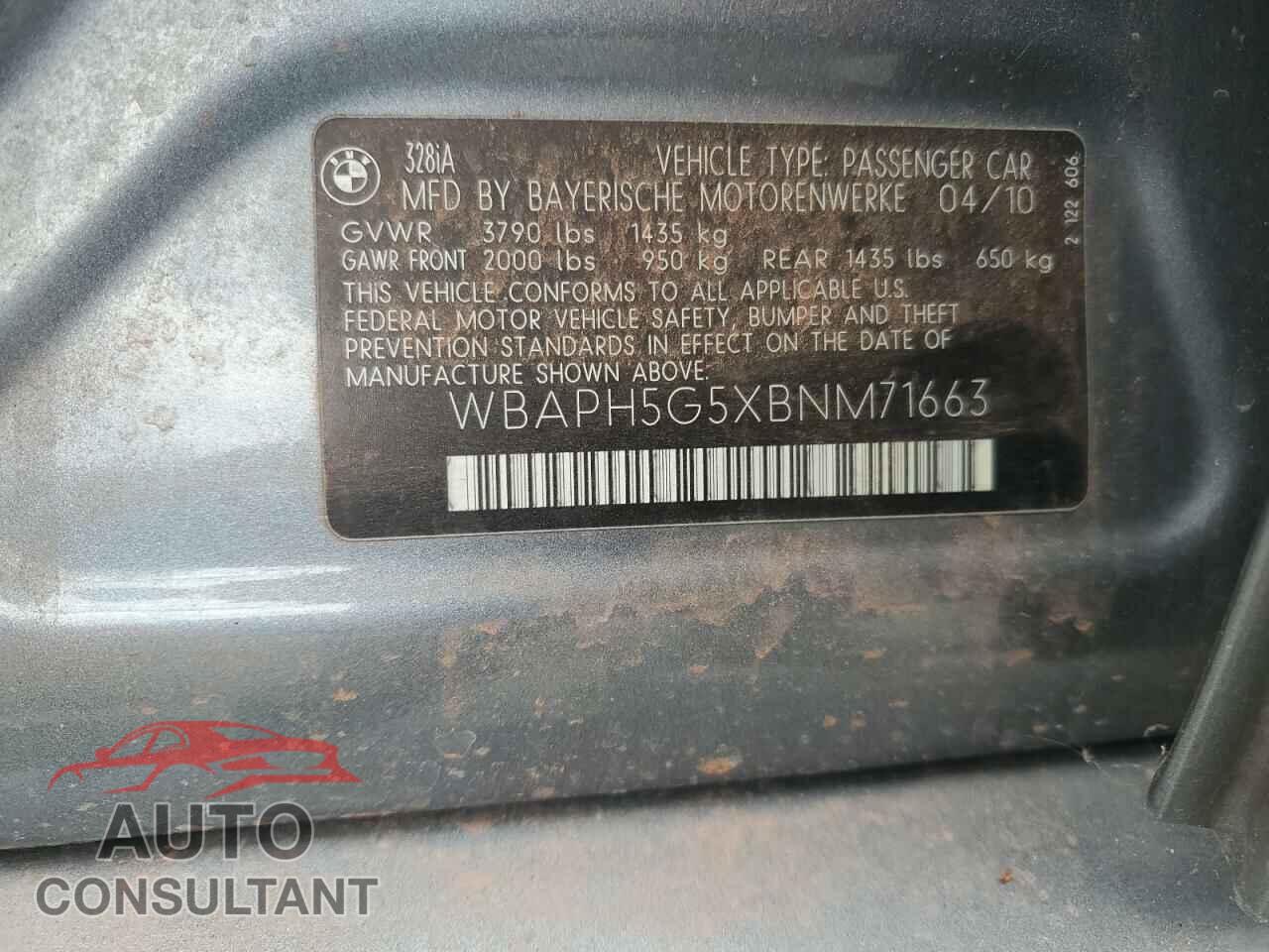 BMW 3 SERIES 2011 - WBAPH5G5XBNM71663