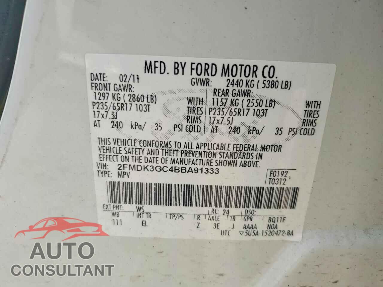 FORD EDGE 2011 - 2FMDK3GC4BBA91333