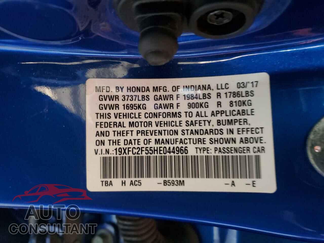 HONDA CIVIC 2017 - 19XFC2F55HE044966
