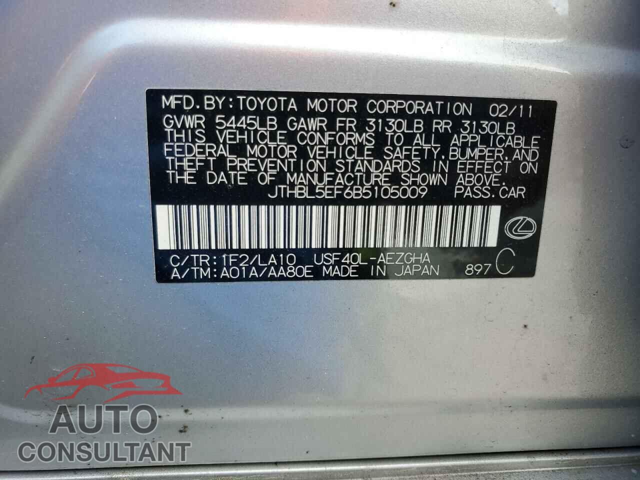 LEXUS LS460 2011 - JTHBL5EF6B5105009