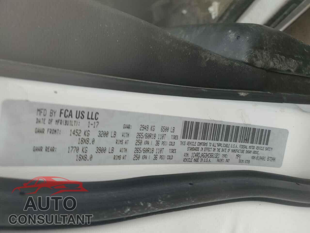 DODGE DURANGO 2017 - 1C4RDJAG3HC661321