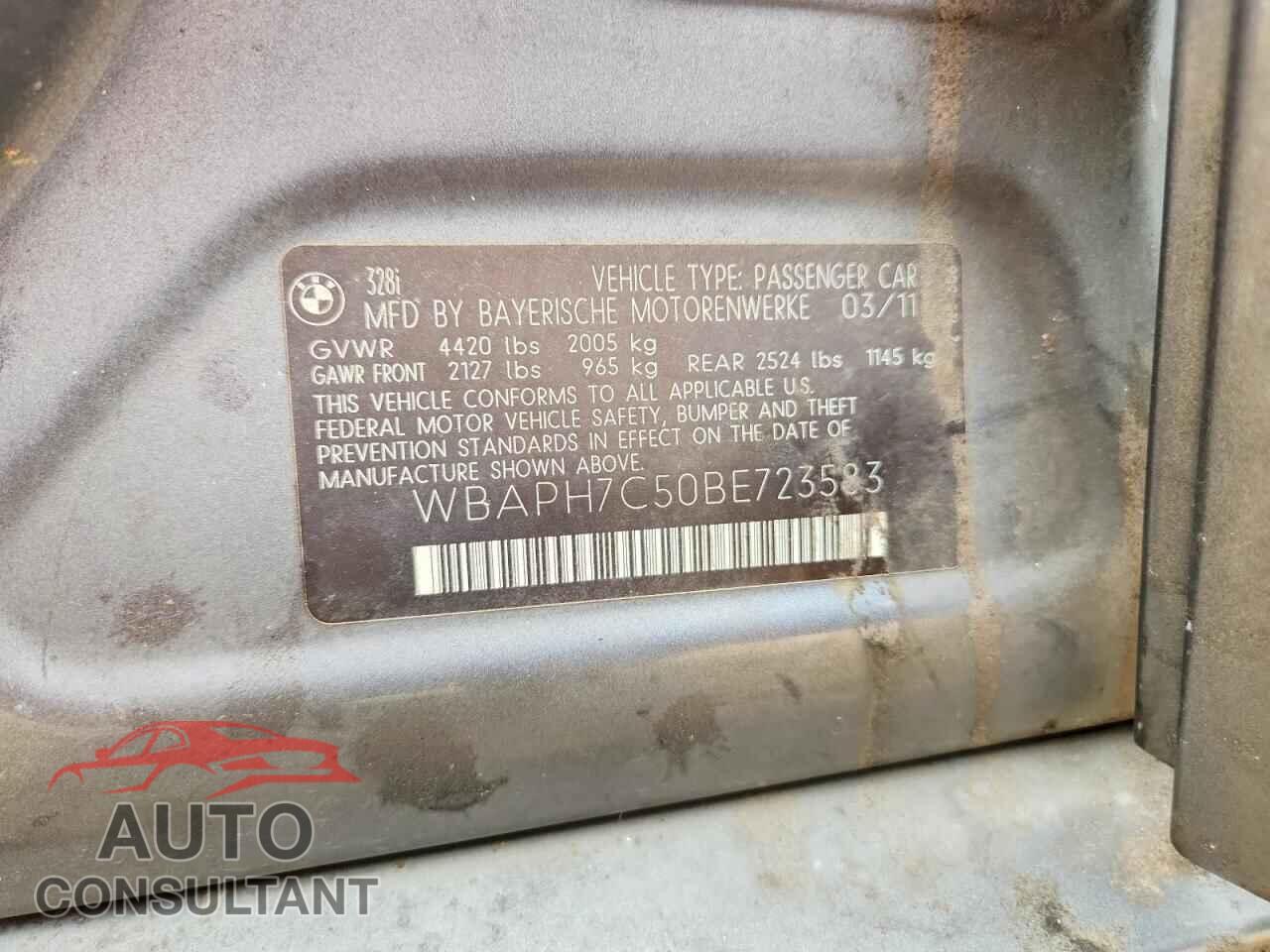 BMW 3 SERIES 2011 - WBAPH7C50BE723583