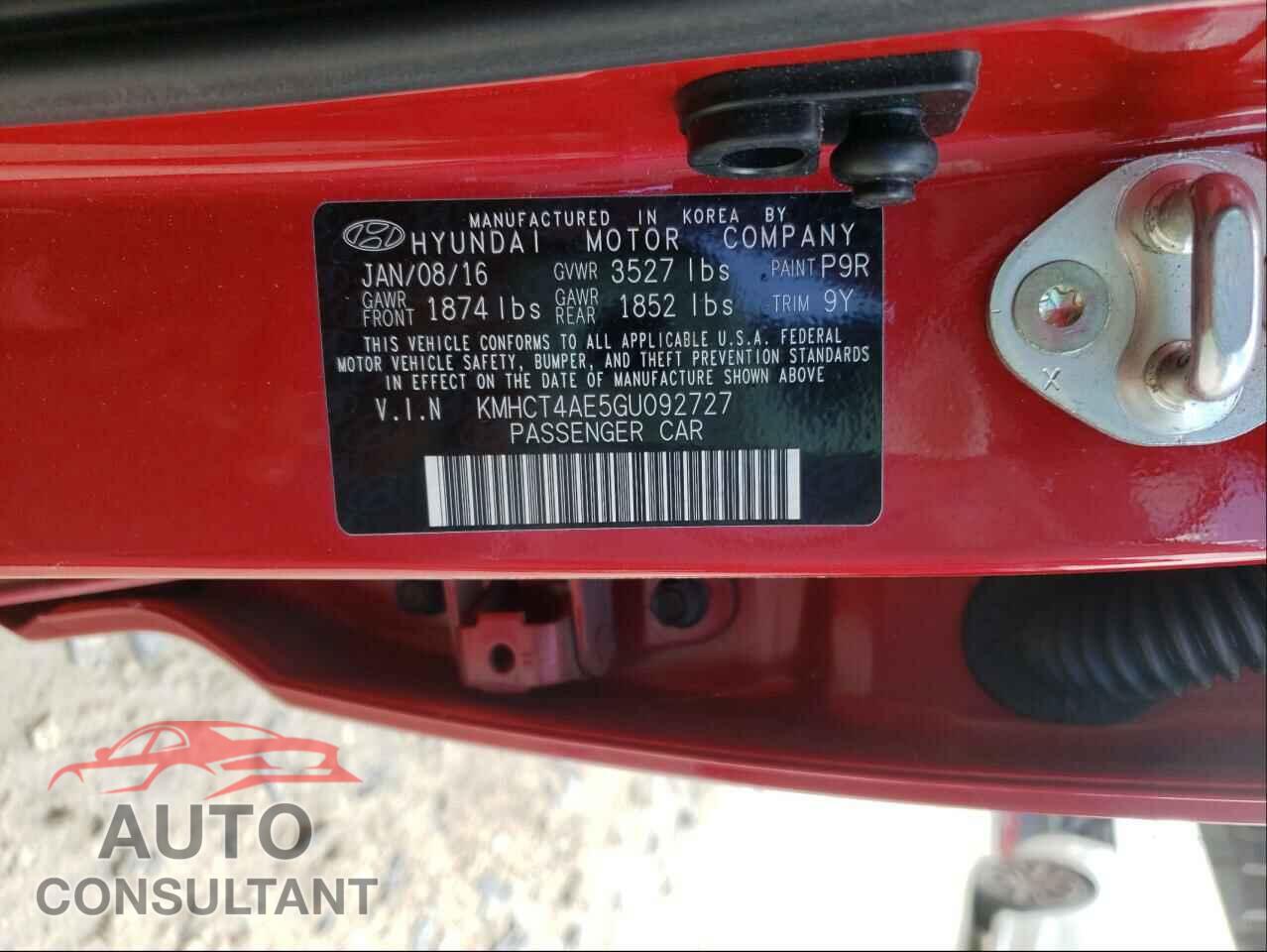 HYUNDAI ACCENT 2016 - KMHCT4AE5GU092727
