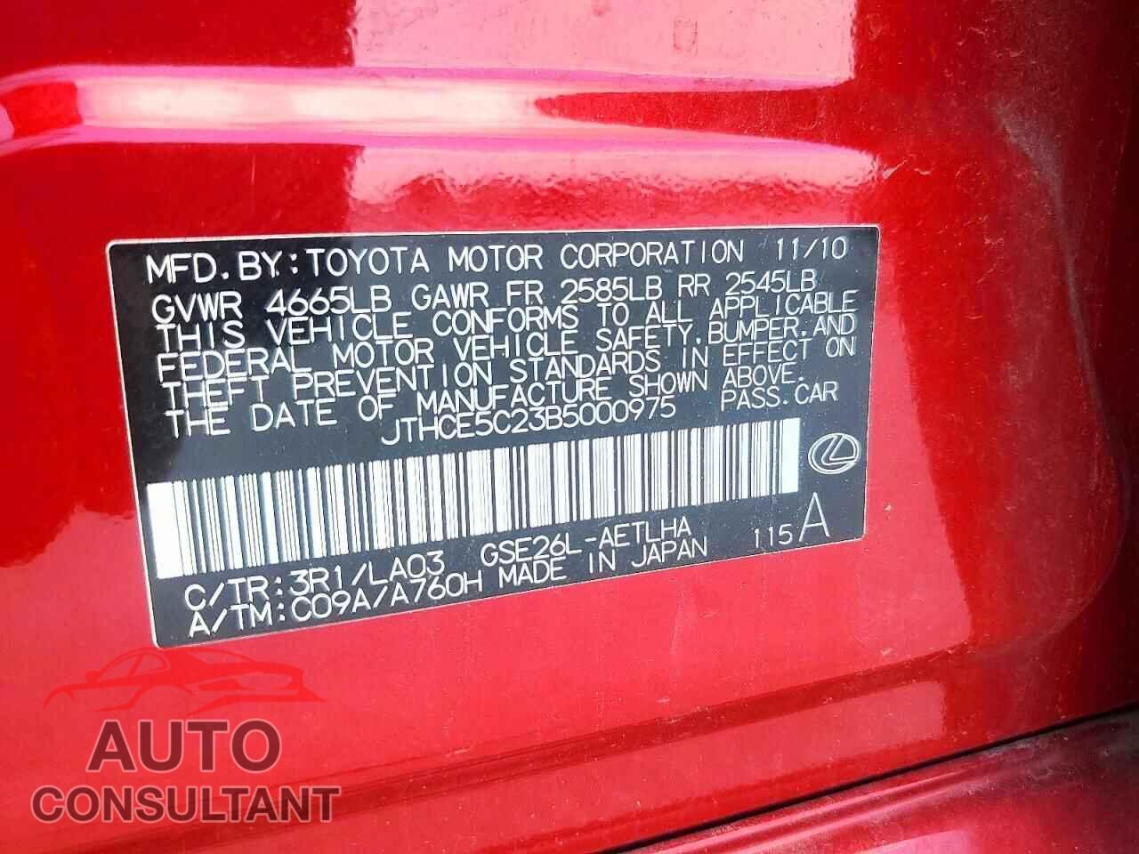LEXUS IS 2011 - JTHCE5C23B5000975