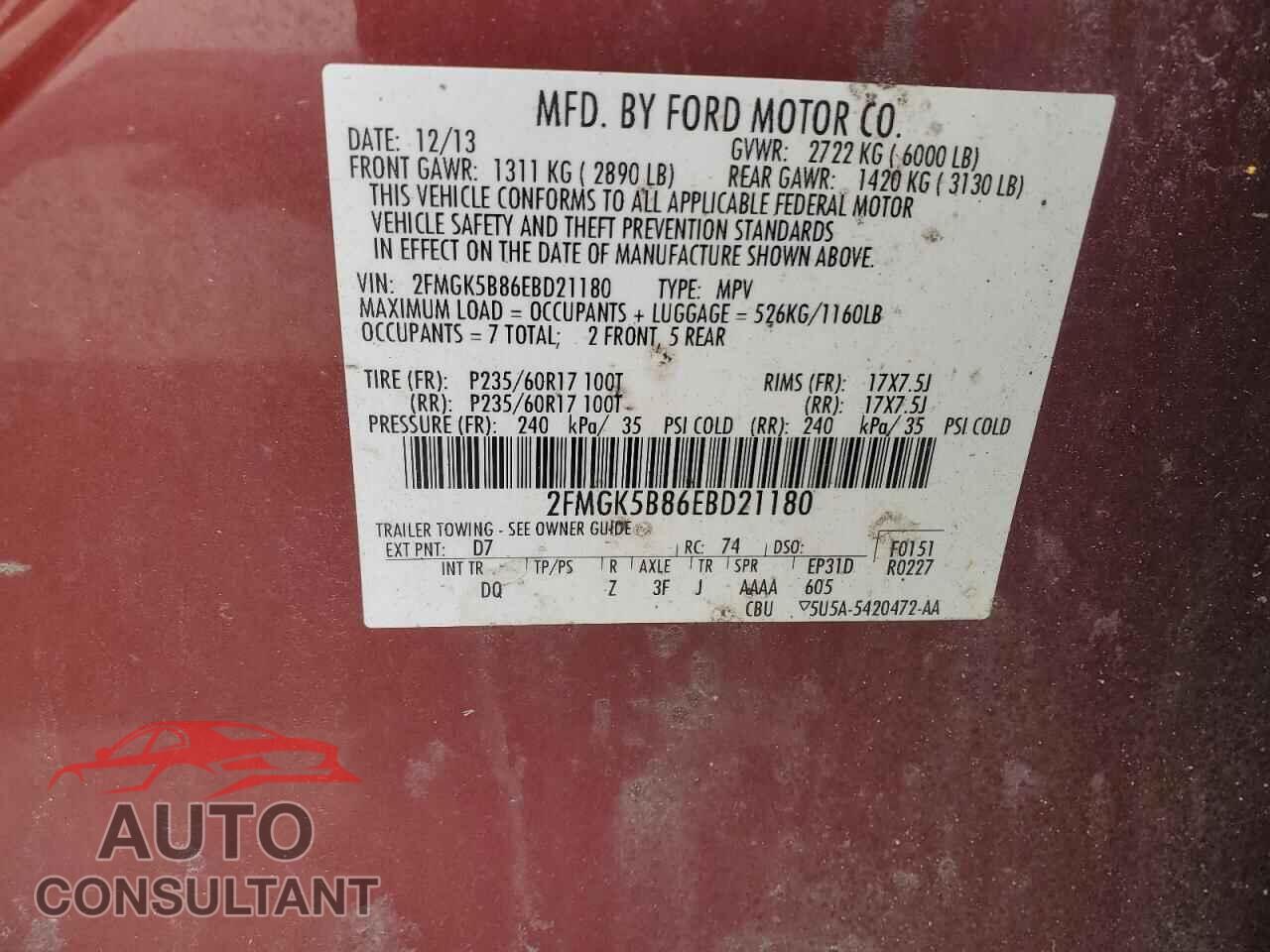 FORD FLEX 2014 - 2FMGK5B86EBD21180