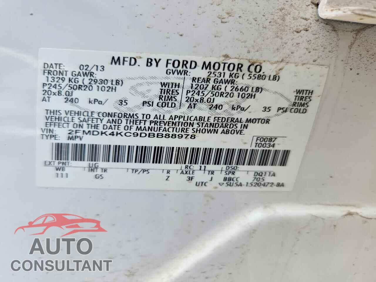 FORD EDGE 2013 - 2FMDK4KC9DBB88978