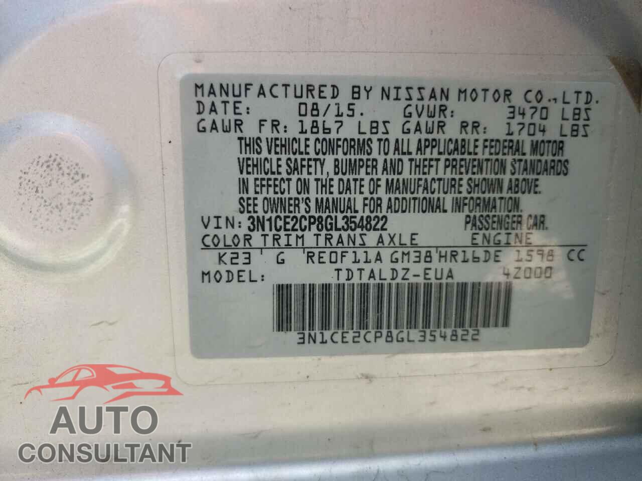 NISSAN VERSA 2016 - 3N1CE2CP8GL354822