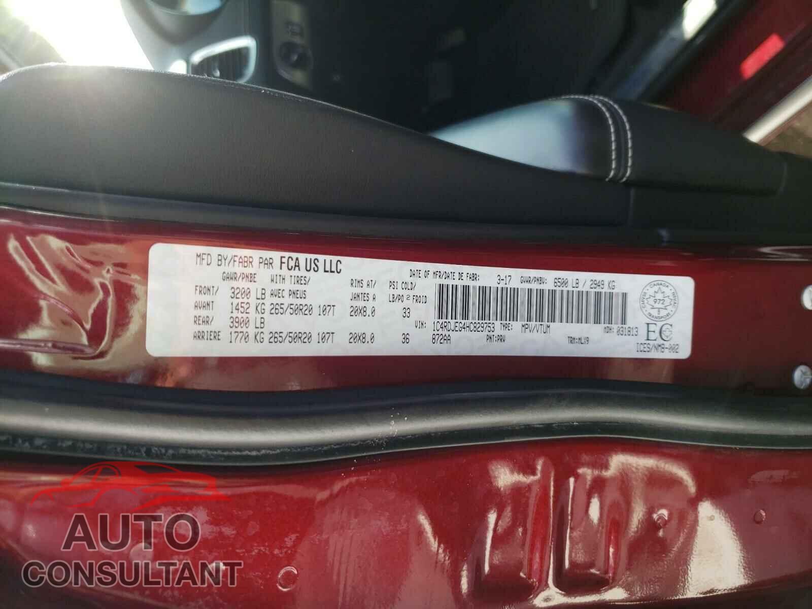 DODGE DURANGO 2017 - 1C4RDJEG4HC829753