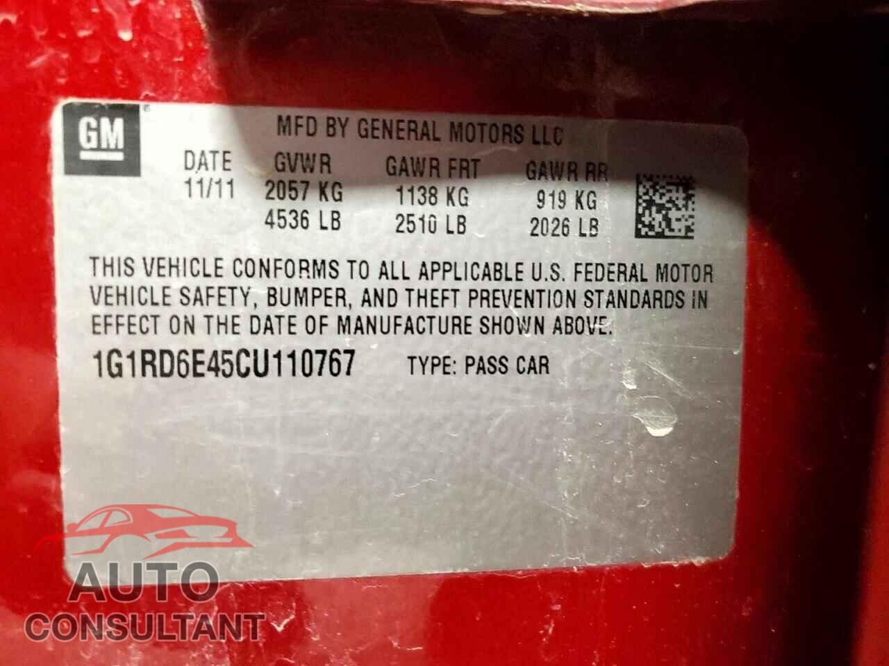 CHEVROLET VOLT 2012 - 1G1RD6E45CU110767