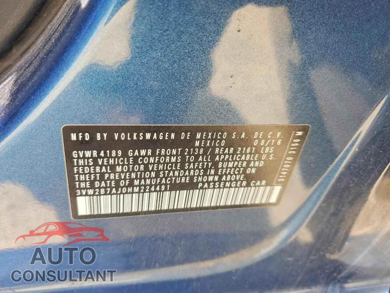 VOLKSWAGEN JETTA 2017 - 3VW2B7AJ0HM224491