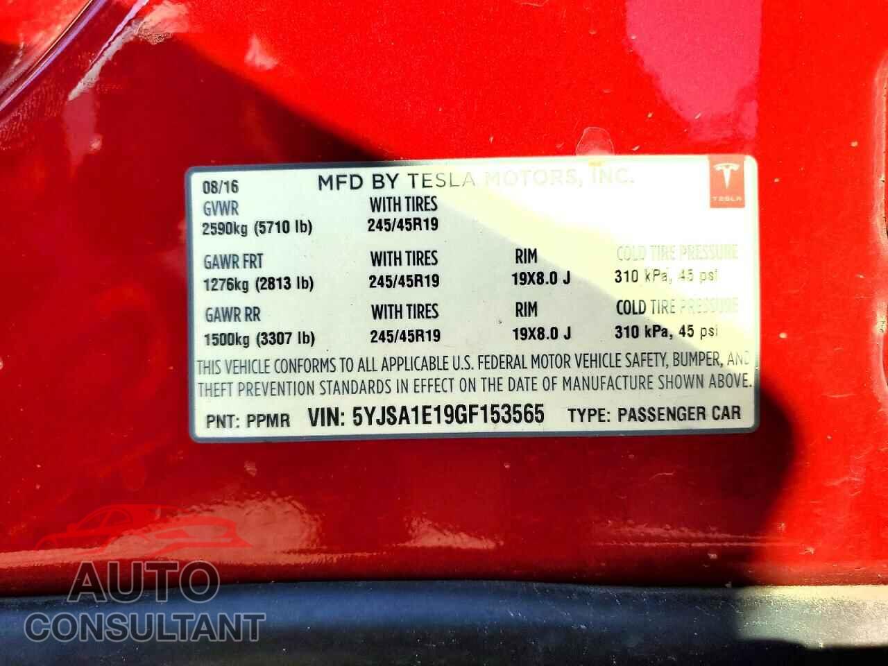 TESLA MODEL S 2016 - 5YJSA1E19GF153565