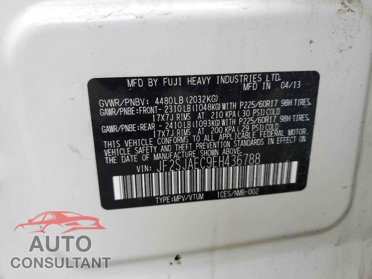 SUBARU FORESTER 2014 - JF2SJAEC9EH436788
